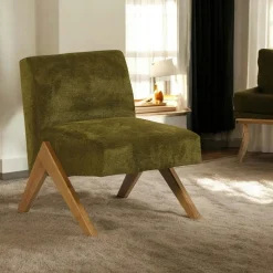 Fauteuil de salon bois et velours anthracite SOHO