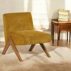 Fauteuil de salon bois et velours anthracite SOHO