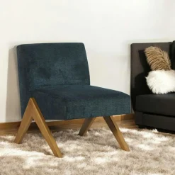 Fauteuil de salon bois et velours anthracite SOHO