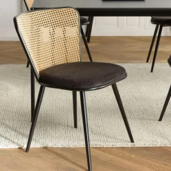 Fauteuil de table assise velours noir dossier cannage arrondi (lot de 2) LOANO