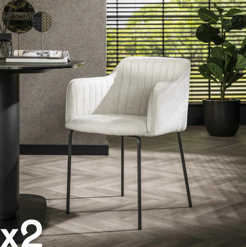Fauteuil de table blanc en tissu à larges côtes (lot de 2) NOVA
