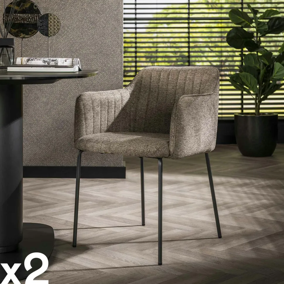 Fauteuil de table blanc en tissu à larges côtes (lot de 2) NOVA