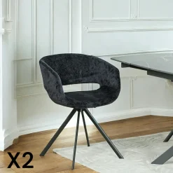Fauteuil de table contemporain velours noir (lot de 2) FLORENCE