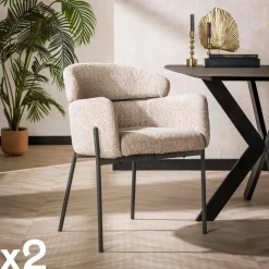 Fauteuil de table contemporain tissu gris clair (lot de 2) TIM