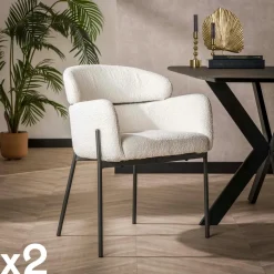 Fauteuil de table contemporain tissu gris clair (lot de 2) TIM