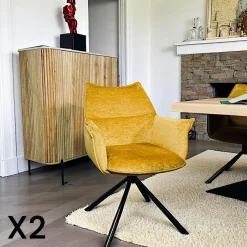 Fauteuil de table en velours bleu avec retour (lot de 2) PALERME