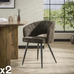 Fauteuil de table en velours tissé chocolat avec dossier ouvert (lot de 2) GALWAY