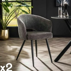 Fauteuil de table en velours tissé chocolat avec dossier ouvert (lot de 2) GALWAY