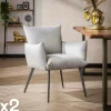Fauteuil de table en velours gris clair effet coussin (lot de 2) MELBOURNE