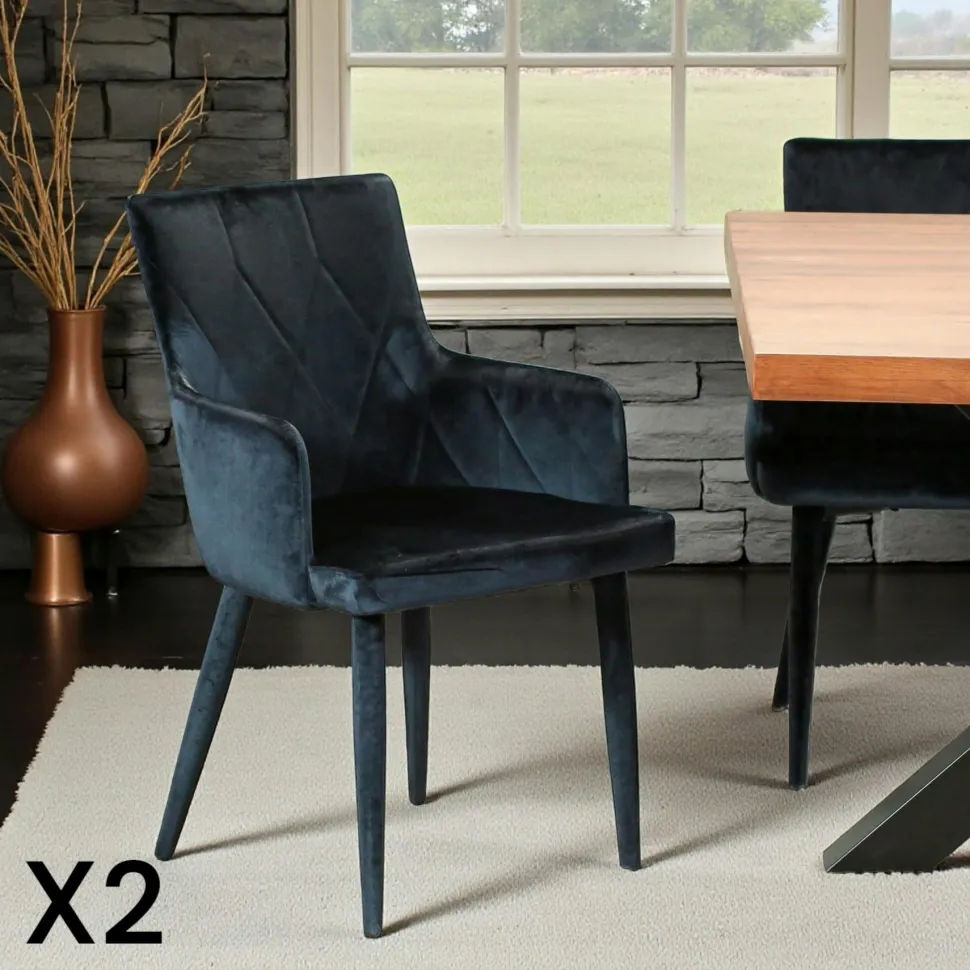 Fauteuil de table moderne en velours bleu (lot de 2) HAWAI
