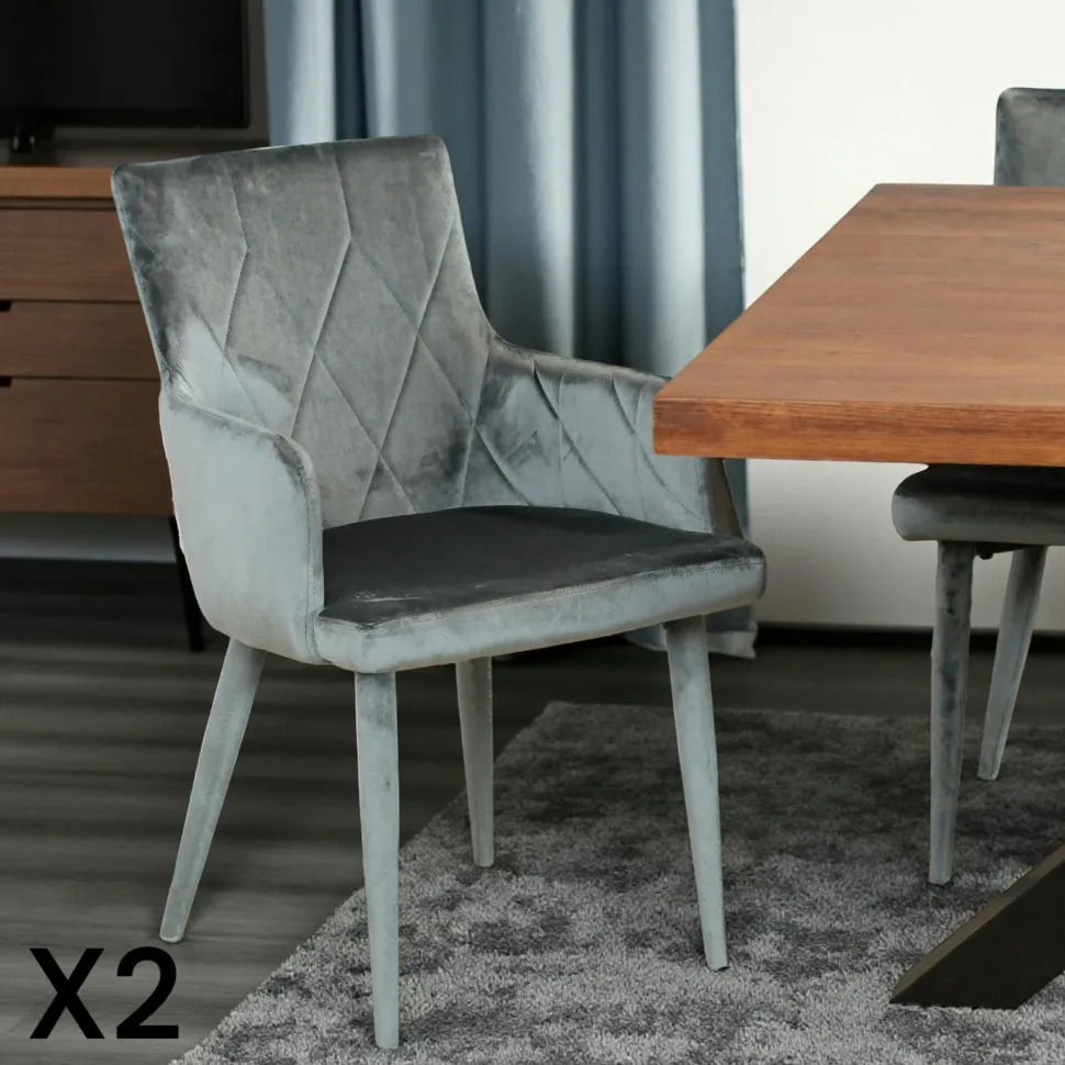 Fauteuil de table moderne en velours bleu (lot de 2) HAWAI