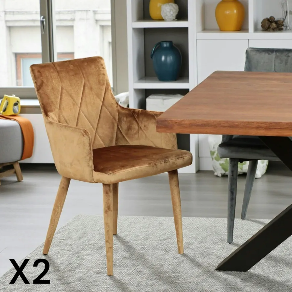 Fauteuil de table moderne en velours bleu (lot de 2) HAWAI