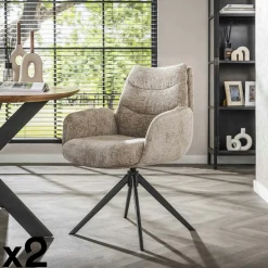 Fauteuil de table pivotant en velours beige (lot de 2) TAJ