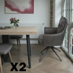 Fauteuil de table pivotant cognac à poignée (lot de 2) LOMBARDIE