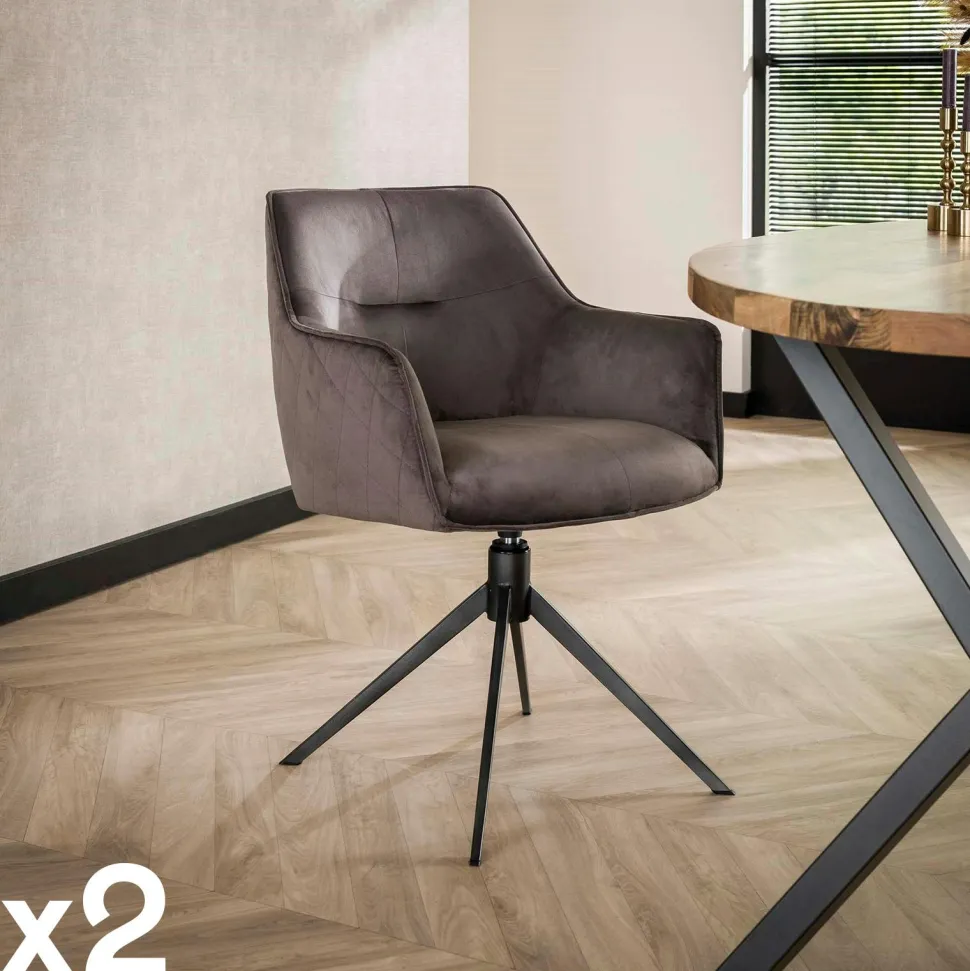 Fauteuil de table pivotant en velours sable motif damier (lot de 2) MELBOURNE
