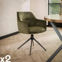 Fauteuil de table pivotant en velours gris motif damier (lot de 2) MELBOURNE