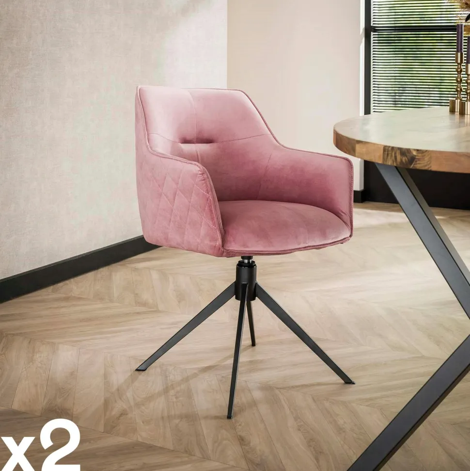 Fauteuil de table pivotant en velours gris motif damier (lot de 2) MELBOURNE