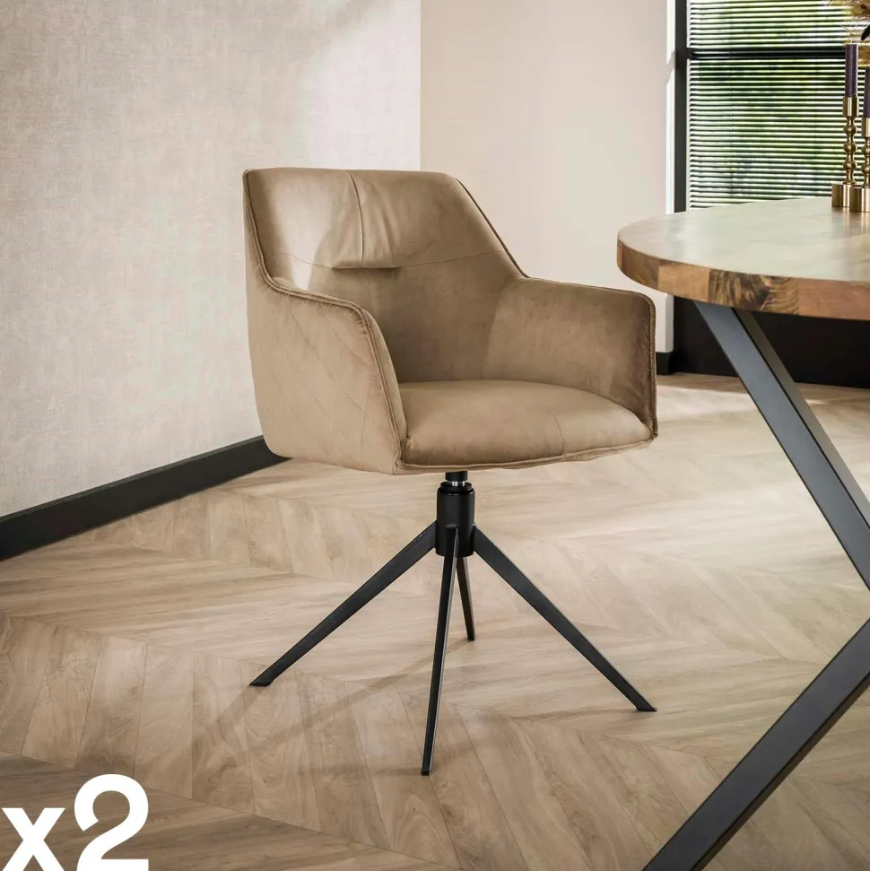 Fauteuil de table pivotant en velours gris motif damier (lot de 2) MELBOURNE