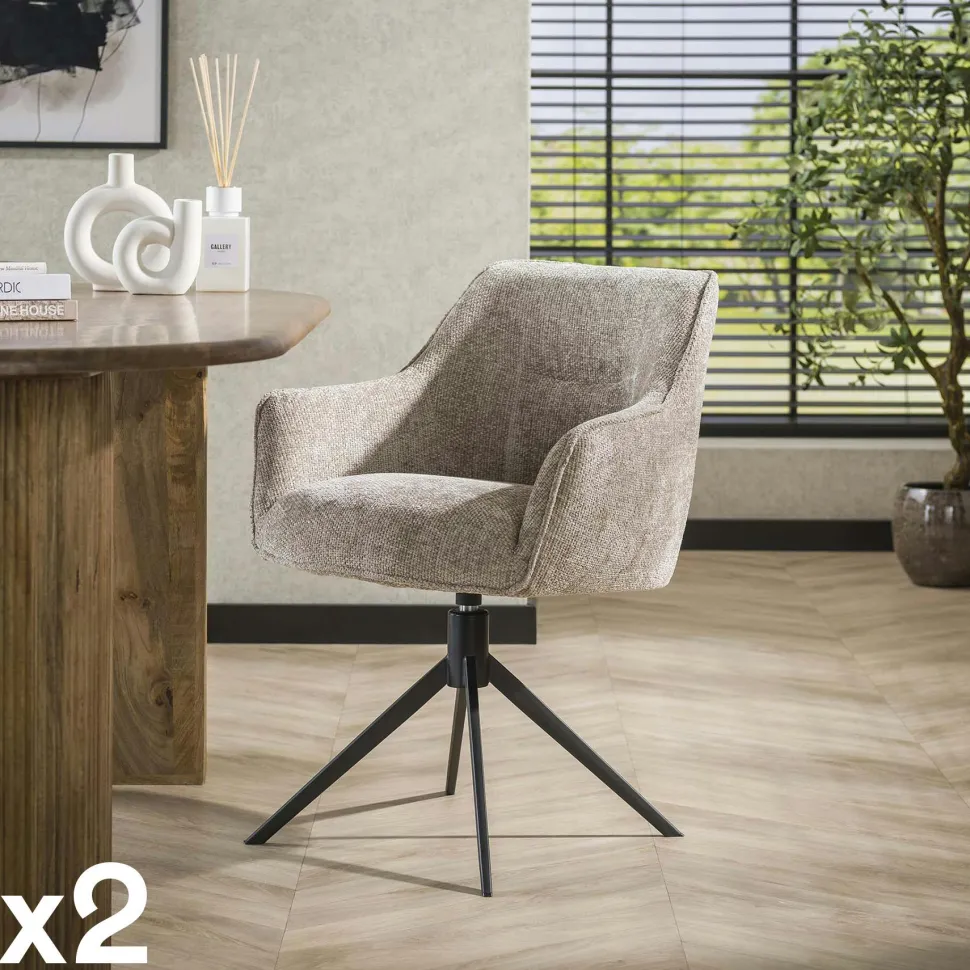 Fauteuil de table pivotant en velours gris motif damier (lot de 2) MELBOURNE