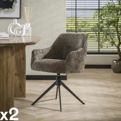 Fauteuil de table pivotant en velours gris motif damier (lot de 2) MELBOURNE
