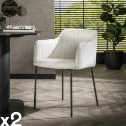 Fauteuil de table taupe en tissu à larges côtes (lot de 2) NOVA