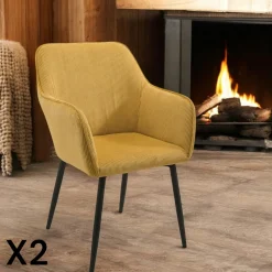 Fauteuil de table tissu cotelé terracotta (lot de 2) MALMOE