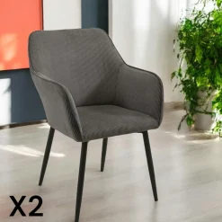 Fauteuil de table tissu cotelé vert (lot de 2) MALMOE
