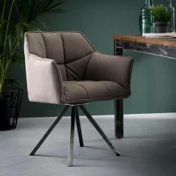 Fauteuil de table tissu jeans gris pied étoile LUCKNOW