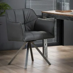 Fauteuil de table tissu jeans gris pied étoile LUCKNOW