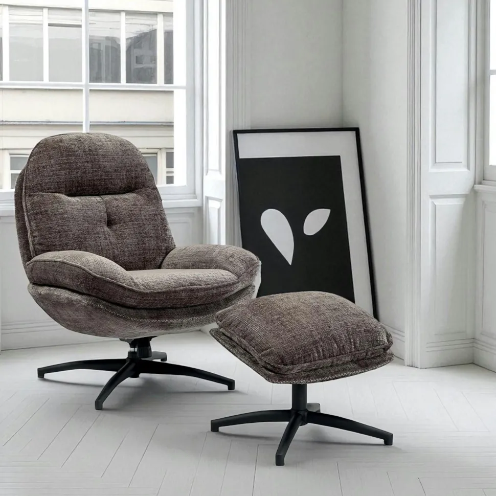 Fauteuil détente gris pivotant avec repose-pieds IENA