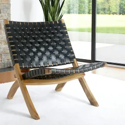 Fauteuil en cuir marron et bois de teck MENDOZA