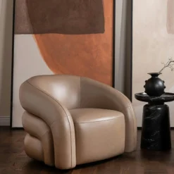 Fauteuil en cuir marron pivotant BRADFORD