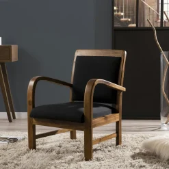 Fauteuil exotique en Teck et Coton noir 61x63x81cm DIKA