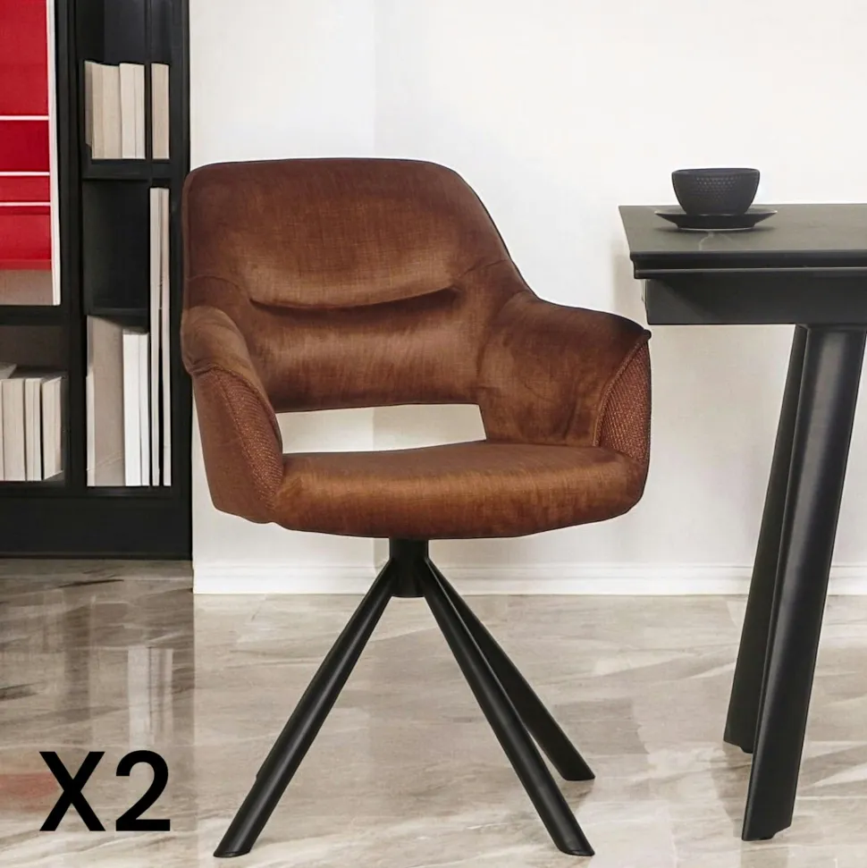 Fauteuil pivotant bi-matière, couleur cuivre (lot de 2) IENA