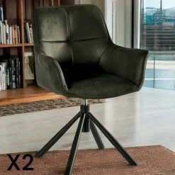 Fauteuil pivotant contemporain microfibre havane (lot de 2) IENA
