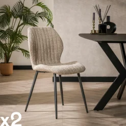 Fauteuil pivotant de salle à manger en bouclette sable (lot de 2) GALWAY