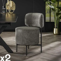 Fauteuil pivotant rond en bouclette grise (lot de 2) GALWAY