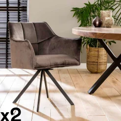 Fauteuil pivotant velours beige pied étoile MELBOURNE (lot de 2)
