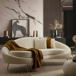 Fauteuil rond écru - pieds dorés LUCCA