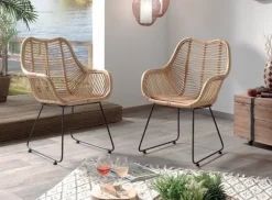 Fauteuil rotin pieds métal noir BOGOR