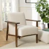 Fauteuil tissu bouclette écru accoudoirs bois TIM