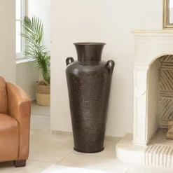 Grand vase alu martelé style amphore couleur cuivre/noir H99,5 cm NADOR