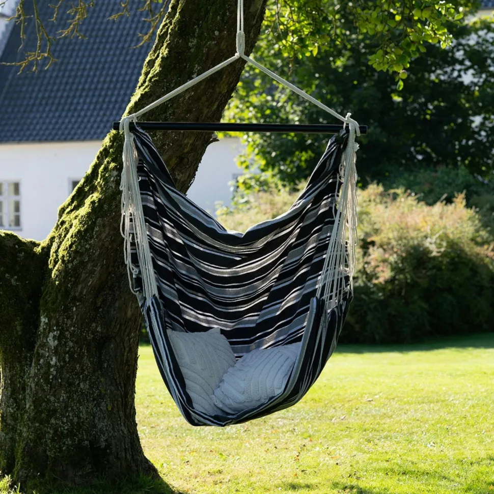 Hamac chaise suspendue en tissu gris, noir et blanc MENDOZA