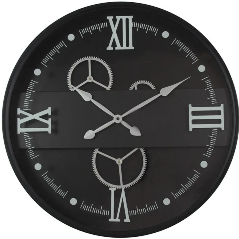 Horloge murale noire et argent avec chiffres romains