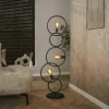Lampadaire de salon noir – 5 anneaux design TRIBECA