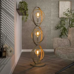 Lampadaire moderne beige mat, 3 anneaux pivotants TRIBECA