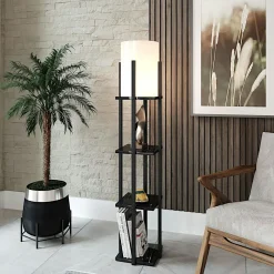 Lampadaire moderne décoratif noir avec étagères KILIS