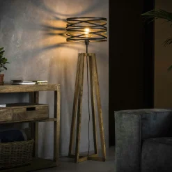 Lampadaire moderne effet ruban pieds bois naturel RALF