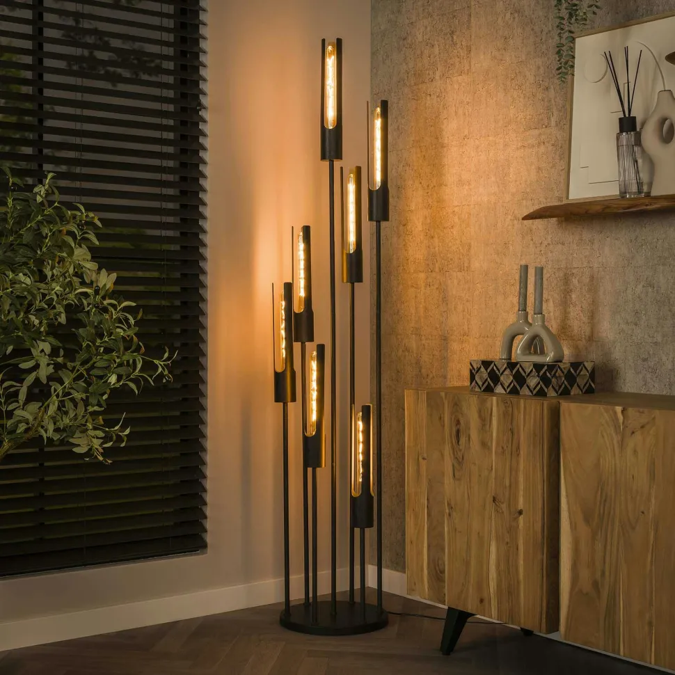 Lampadaire noir avec 5 abat-jour forme tube RALF