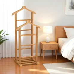 Lampadaire salon en bois sculpté abat-jour beige ANZIO